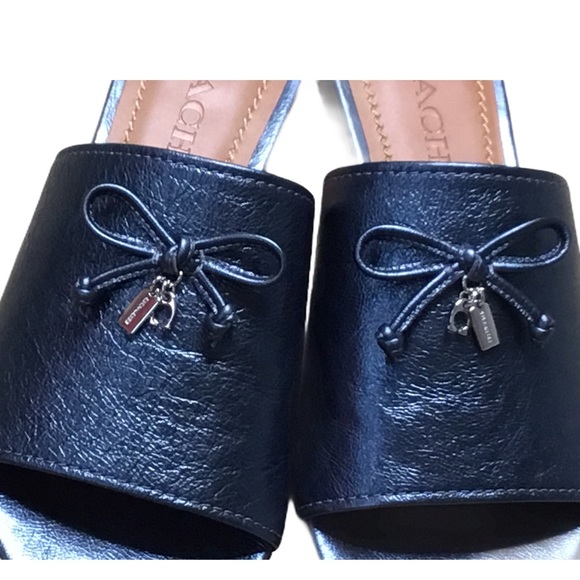 Coach Leather Metallic Blue Tassel Logo Sandals - Picture 6 of 10